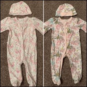 2 Laura Ashley baby jumpsuit hat matching set